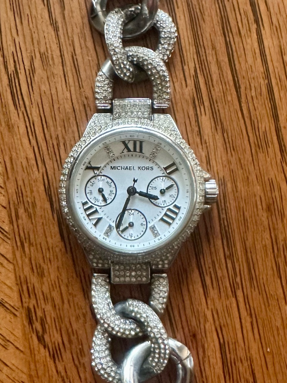 Michael Kors Silver Crystal-Embellished Bracelet Watch